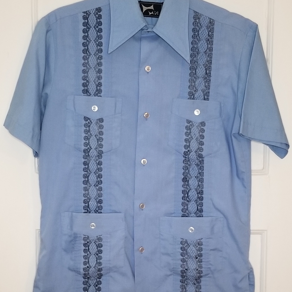 Vintage MIC Men's Cabana Button Up Shirt Guayabera Haband Style